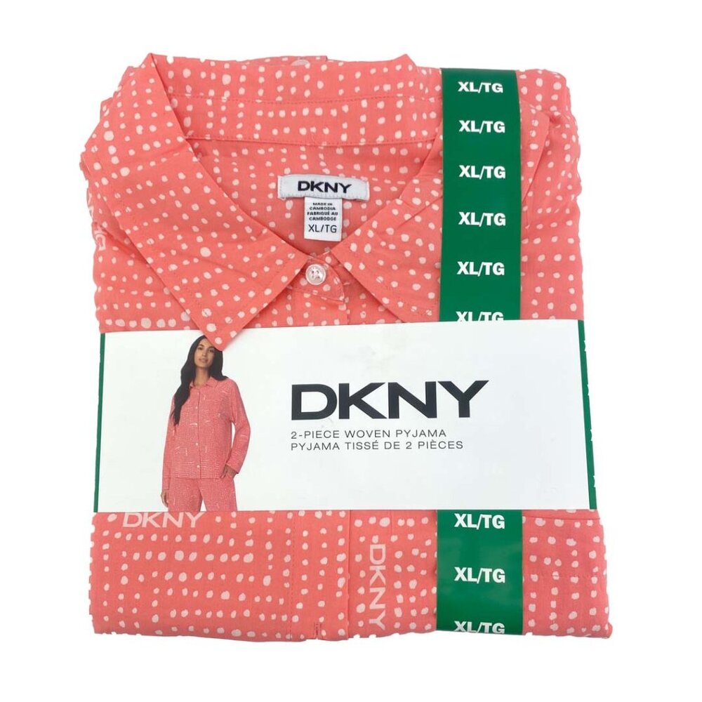 DKNY Women's Orange Woven Pyjamas: 2 Piece Set / Various Sizes